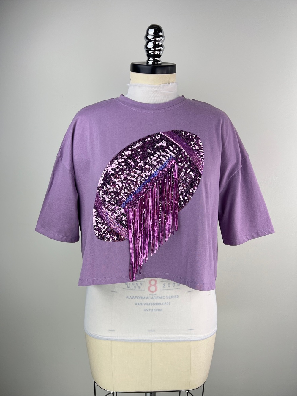 💚 3929. Purple Sequin Fringe Football Crop Tee